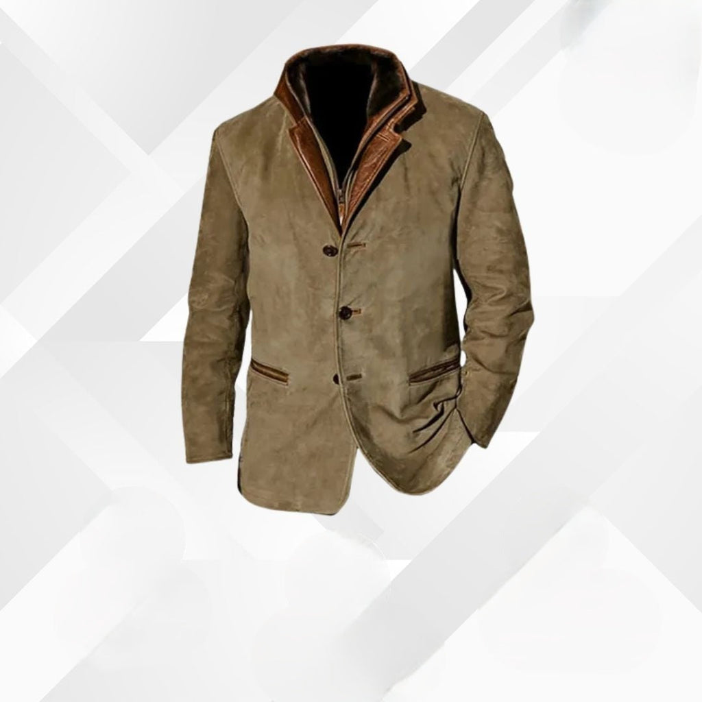 Gabriel | Chaqueta de Cuero con Detalles de Ante Hombre Cuello Solapa