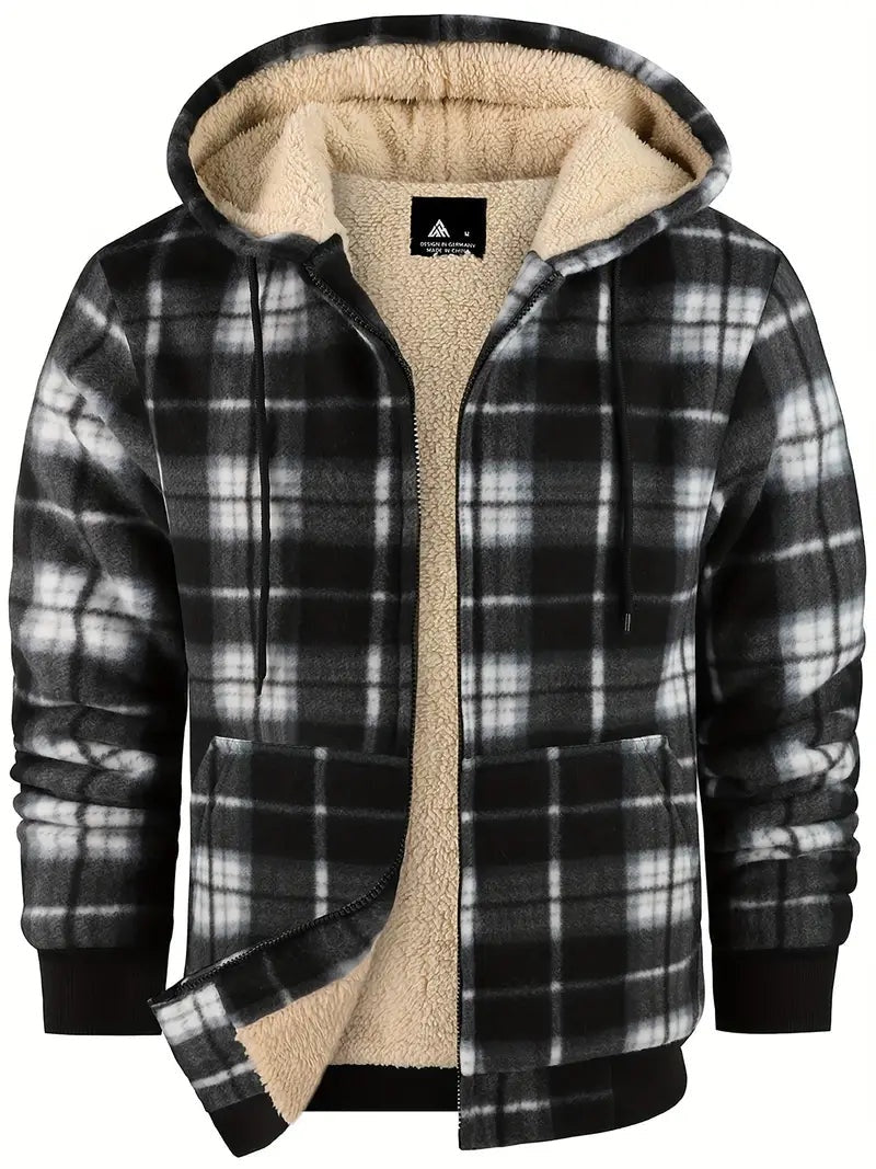 Emiliano | Cazadora de Borreguito Hombre Invierno Cuadros con Capucha