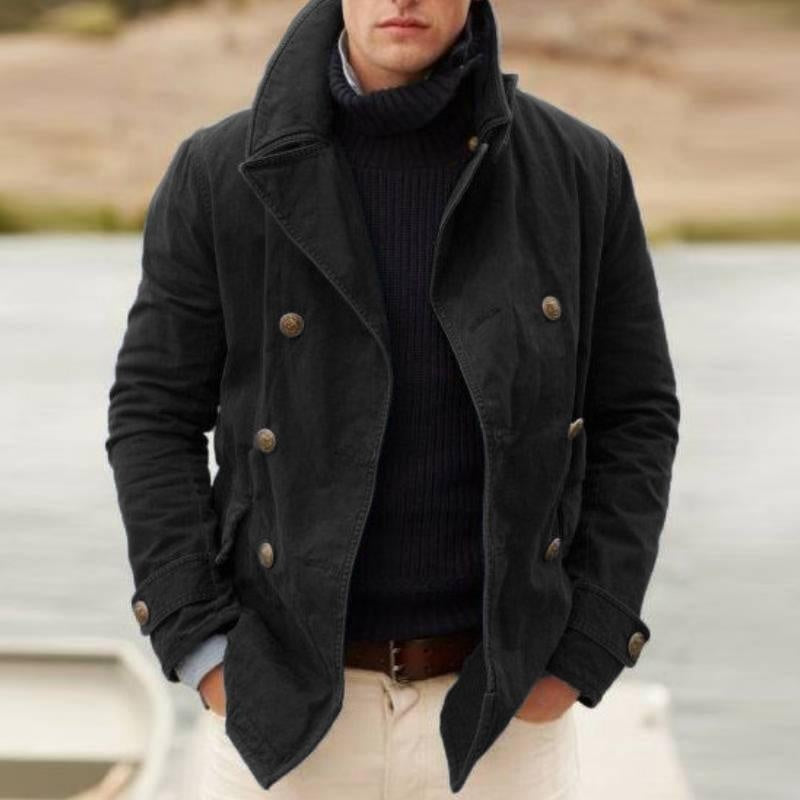 Genaro | Peacoat de Algodón Doble Botonadura Hombre Cuello Alto