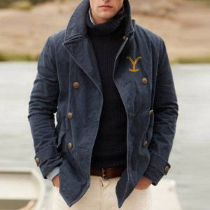 Genaro | Peacoat de Algodón Doble Botonadura Hombre Cuello Alto