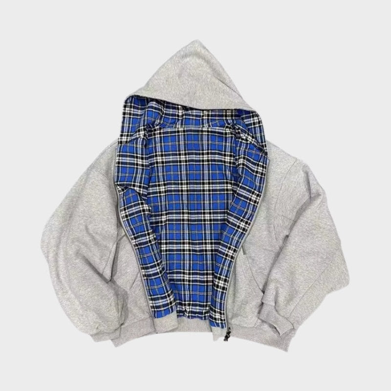 Hugo | Sudadera Oversize Reversible con Capucha Hombre Cuadros