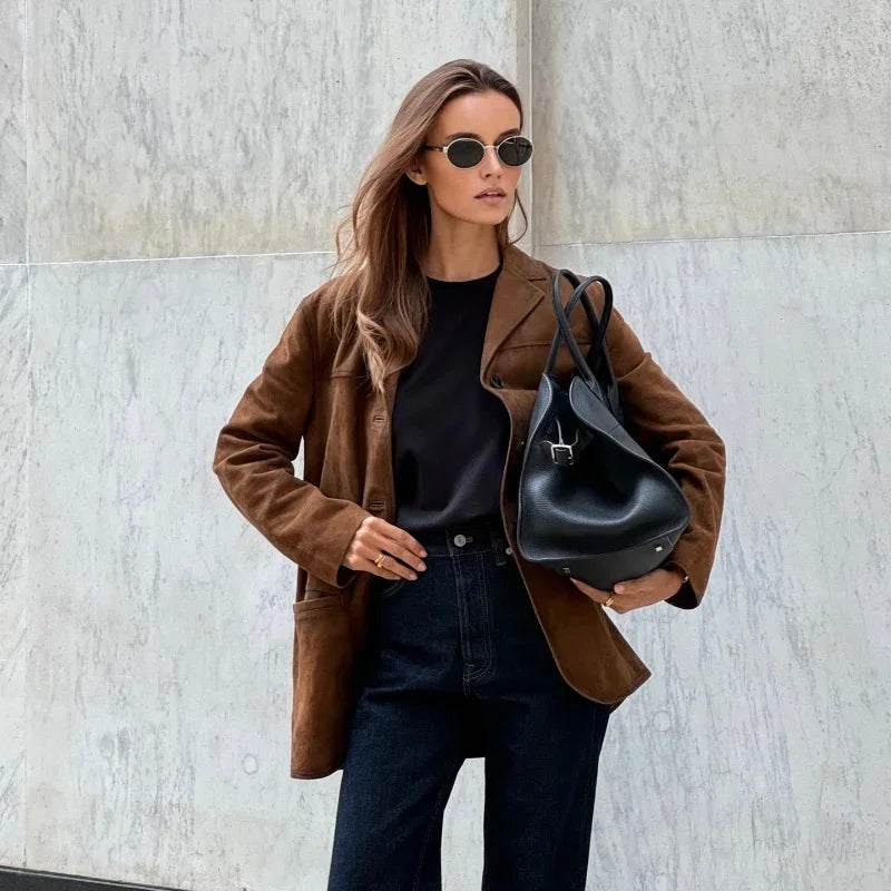 Ramona | Chaqueta de Ante Mujer Solapa Corte Recto