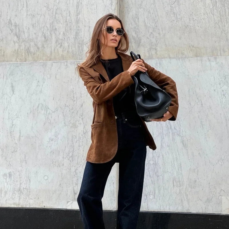 Ramona | Chaqueta de Ante Mujer Solapa Corte Recto