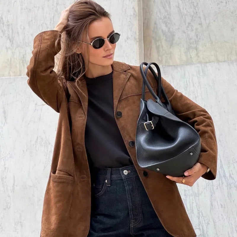 Ramona | Chaqueta de Ante Mujer Solapa Corte Recto