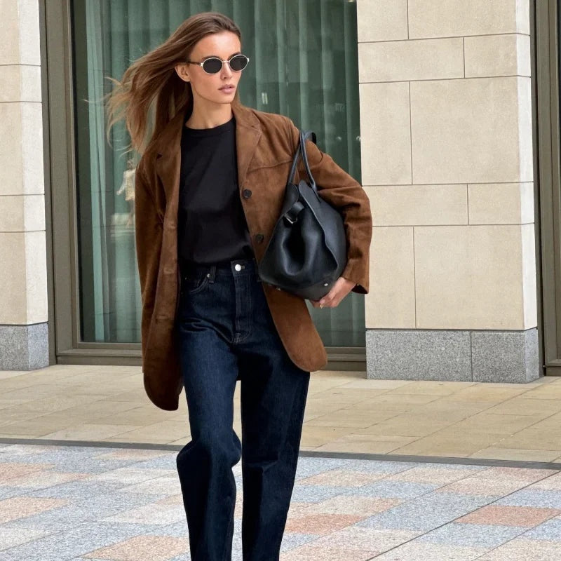 Ramona | Chaqueta de Ante Mujer Solapa Corte Recto