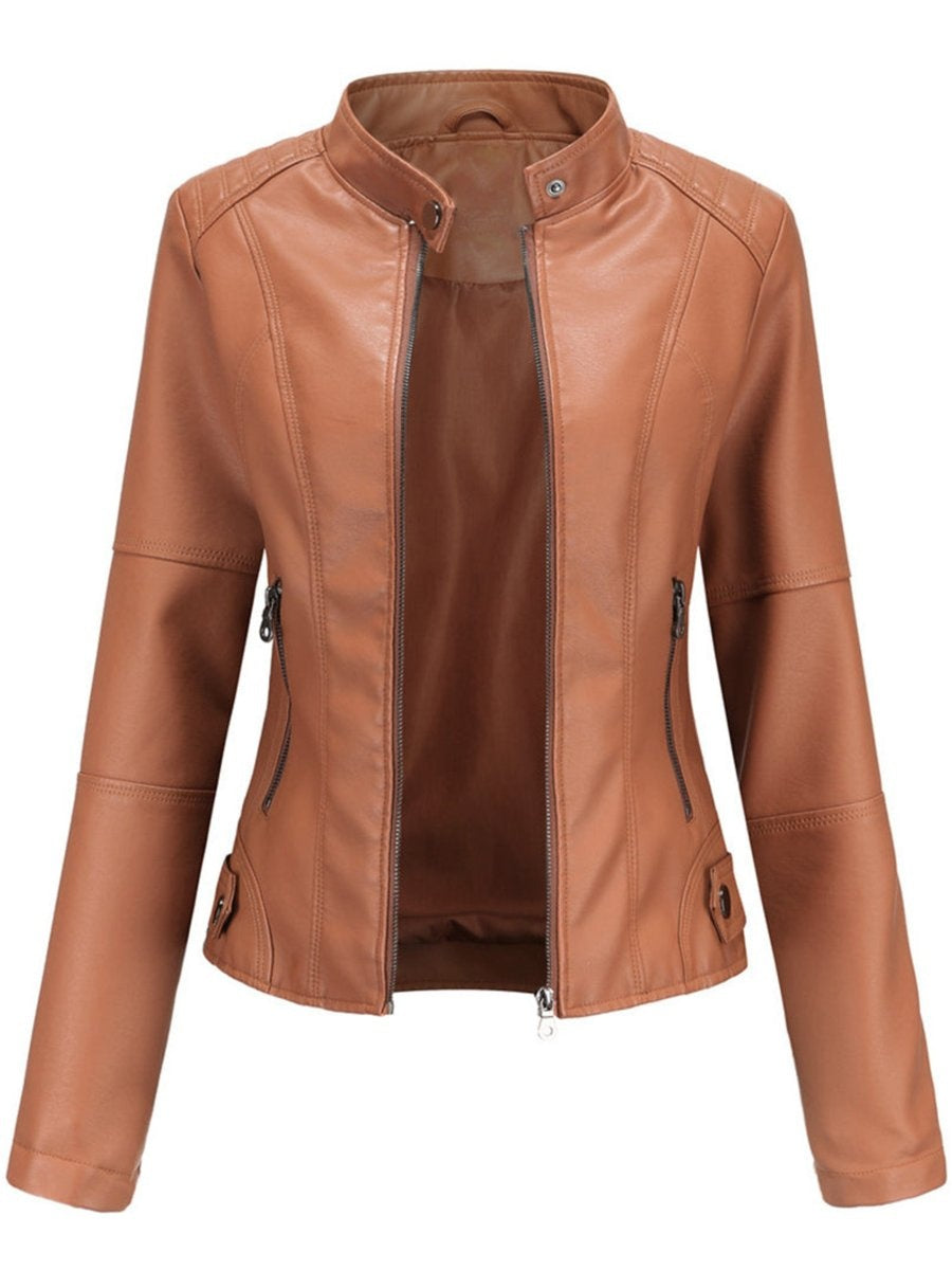 Yaiza | Chaqueta Motera Mujer de Polipiel Cuello Mao Cremallera