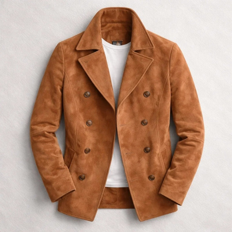 Leo | Peacoat de Ante Hombre Doble Botonadura Abrigo Corto