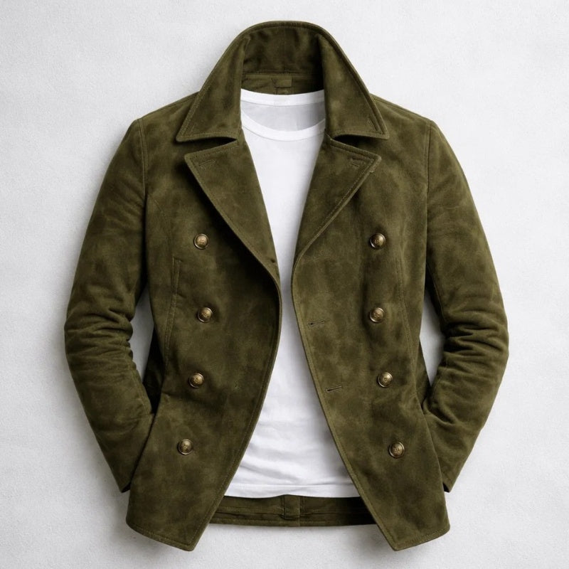 Leo | Peacoat de Ante Hombre Doble Botonadura Abrigo Corto