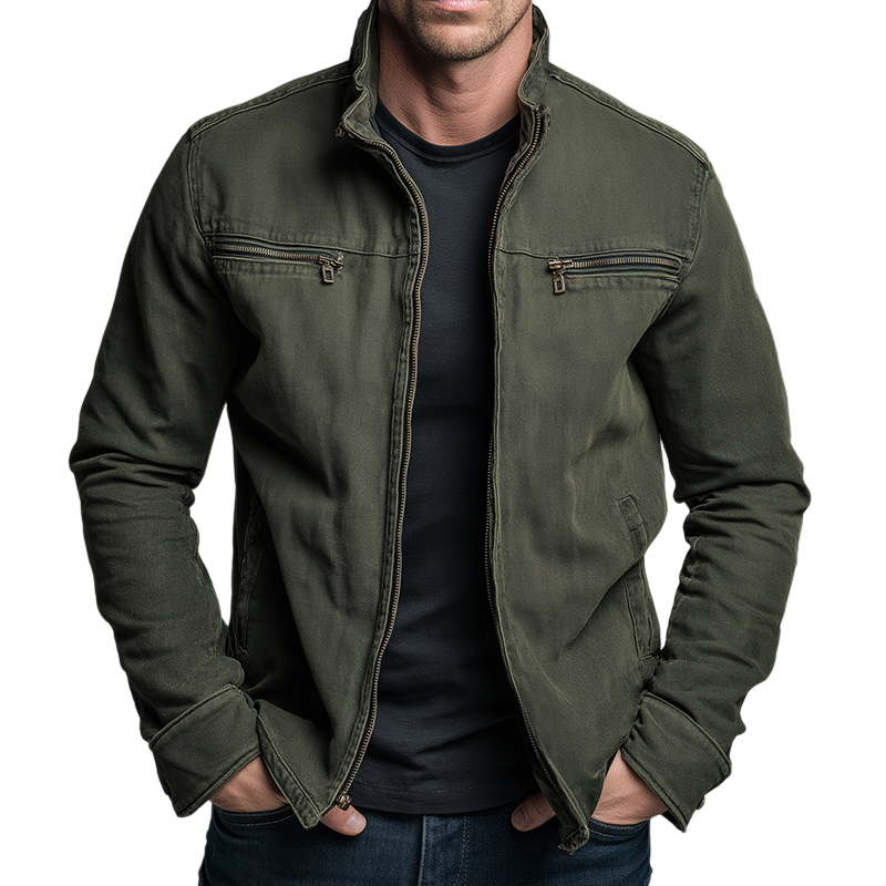 Rodrigo | Cazadora Militar de Algodón Hombre Cuello Alzado Multibolsillos