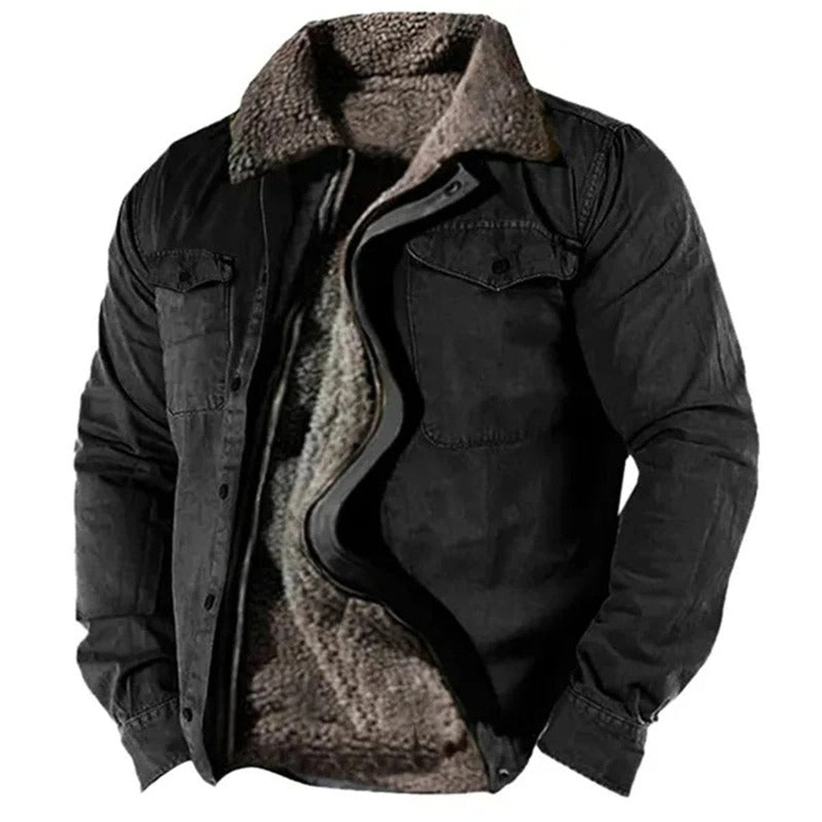 Abel | Chaqueta de Forro Polar con Sherpa Hombre Cuello Solapa Bolsillos