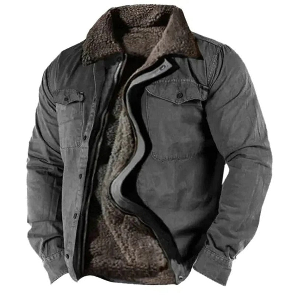 Abel | Chaqueta de Forro Polar con Sherpa Hombre Cuello Solapa Bolsillos