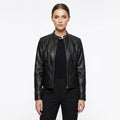 Blanca | Chaqueta Biker de Cuero Mujer Ajustada Cuello Mao