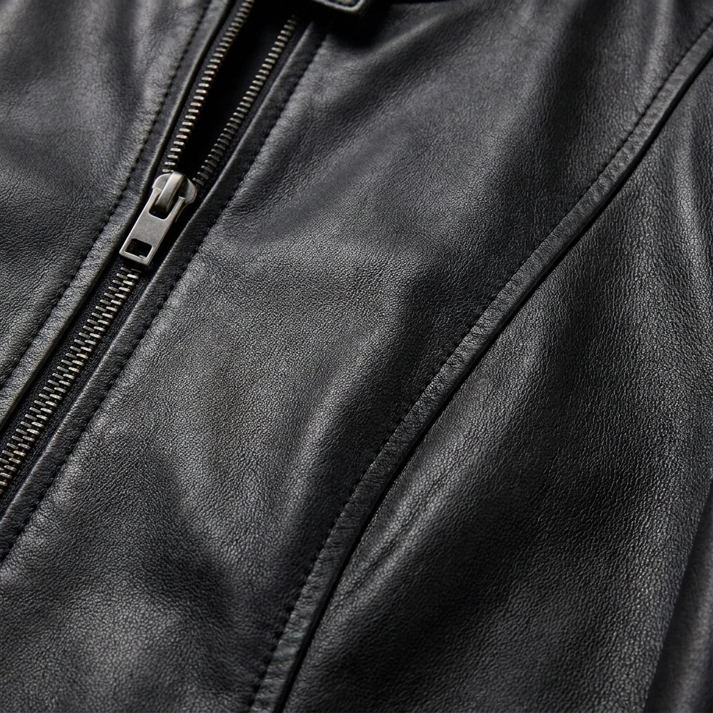 Blanca | Chaqueta Biker de Cuero Mujer Ajustada Cuello Mao