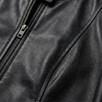Blanca | Chaqueta Biker de Cuero Mujer Ajustada Cuello Mao