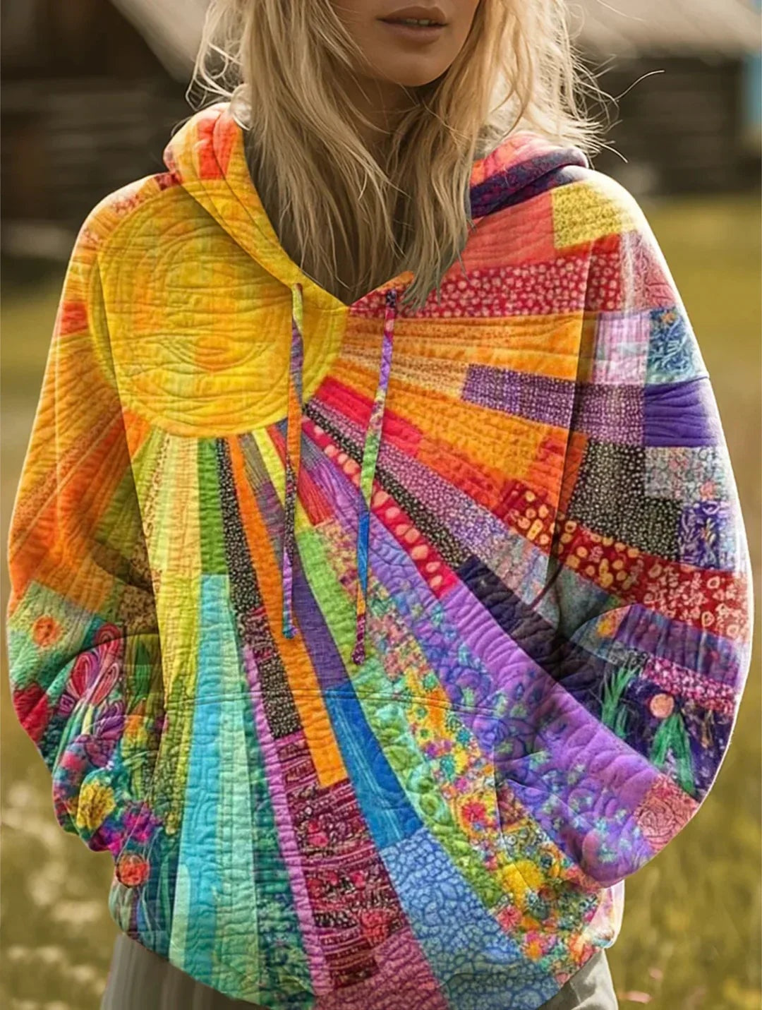 Cielo | Sudadera con Capucha Mujer Estampado Patchwork Oversize