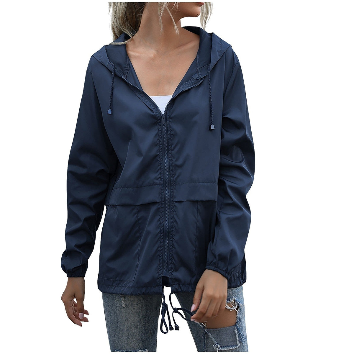 Lourdes | Chubasquero Ligero con Capucha Mujer Cremallera Cintura Ajustable