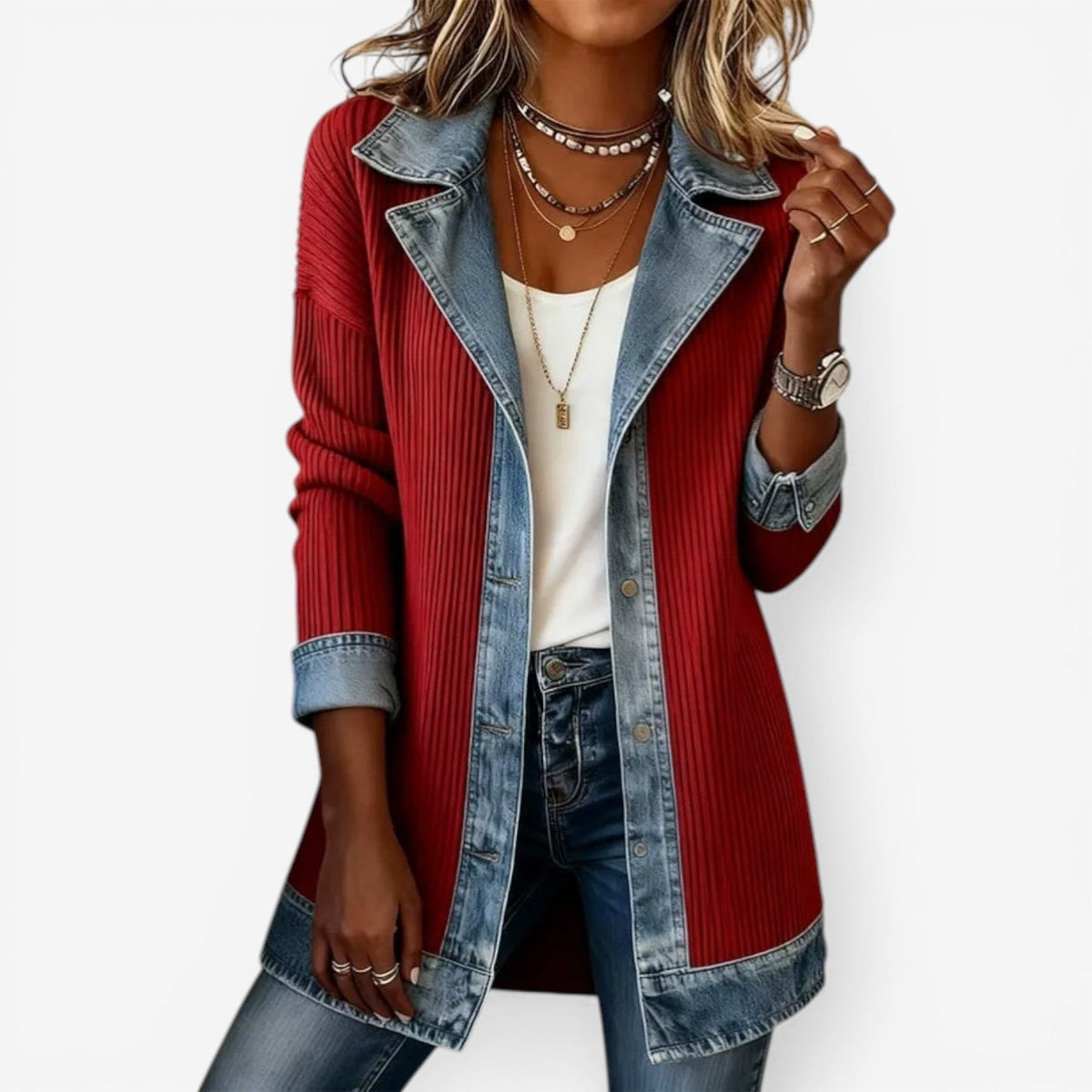 Marina | Chaqueta Vaquera de Punto Combinada de Verano Mujer