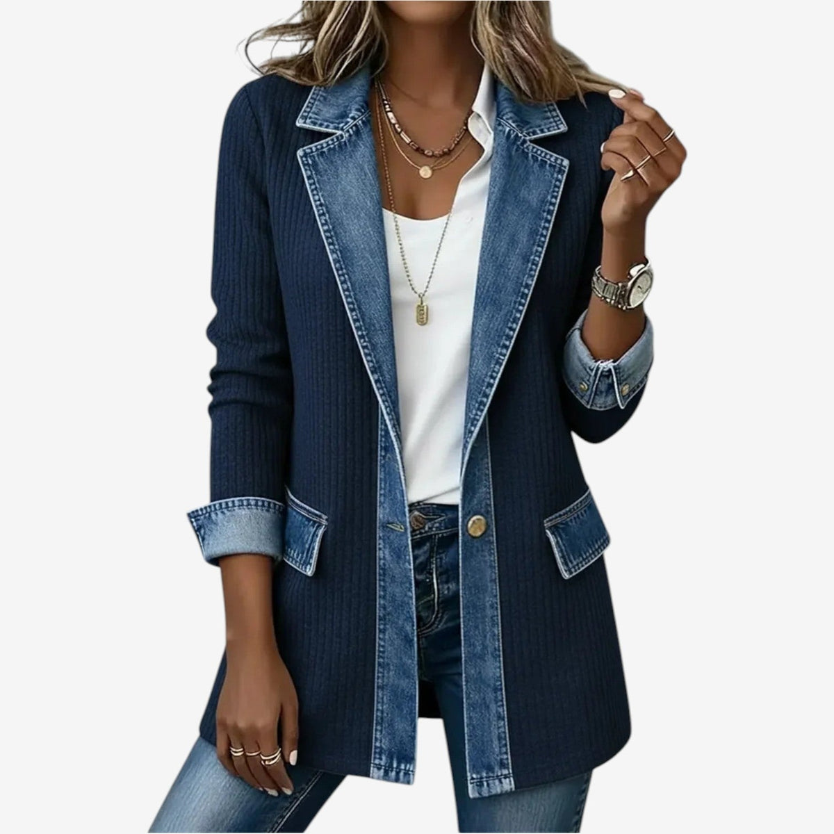 Marina | Chaqueta Vaquera de Punto Combinada de Verano Mujer