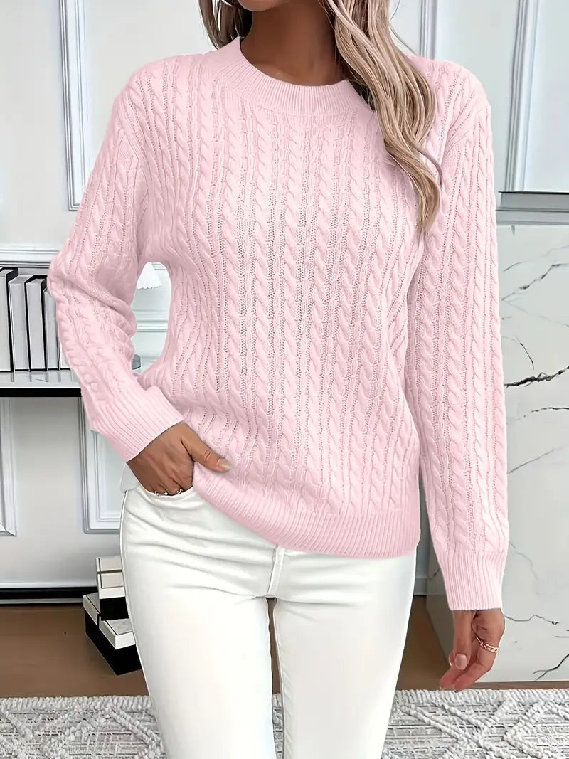 Carla | Jersey de Punto Trenzado Mujer Cuello Redondo Manga Larga