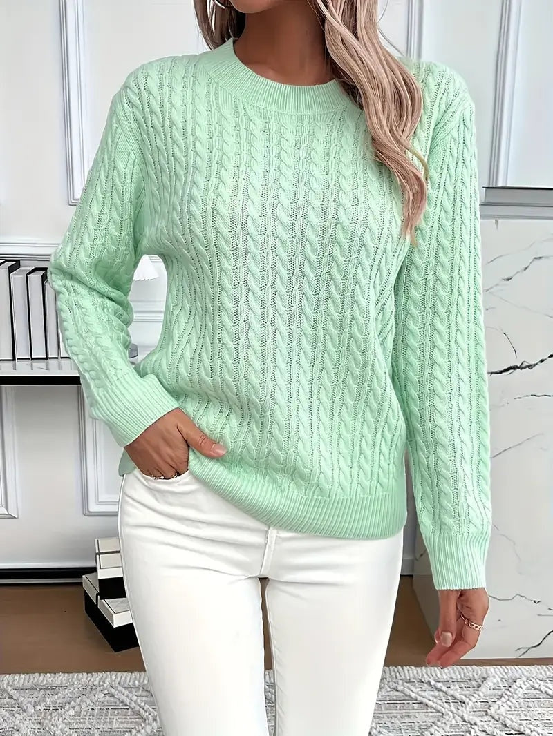 Carla | Jersey de Punto Trenzado Mujer Cuello Redondo Manga Larga