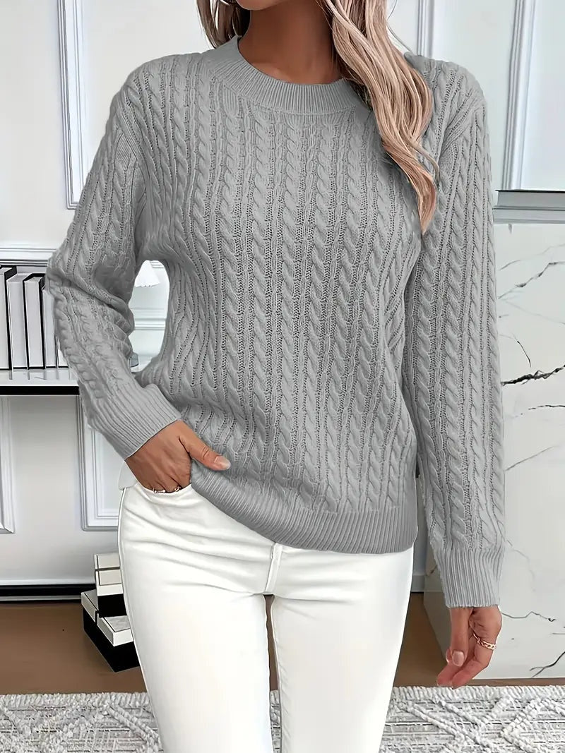 Carla | Jersey de Punto Trenzado Mujer Cuello Redondo Manga Larga