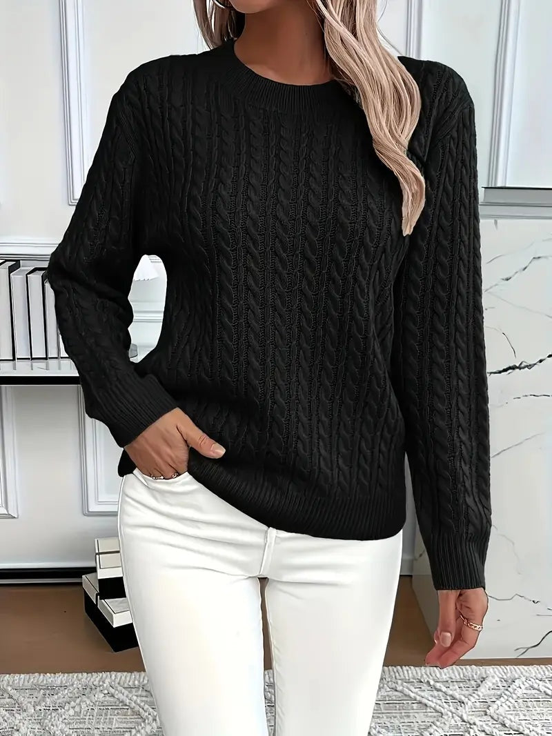 Carla | Jersey de Punto Trenzado Mujer Cuello Redondo Manga Larga