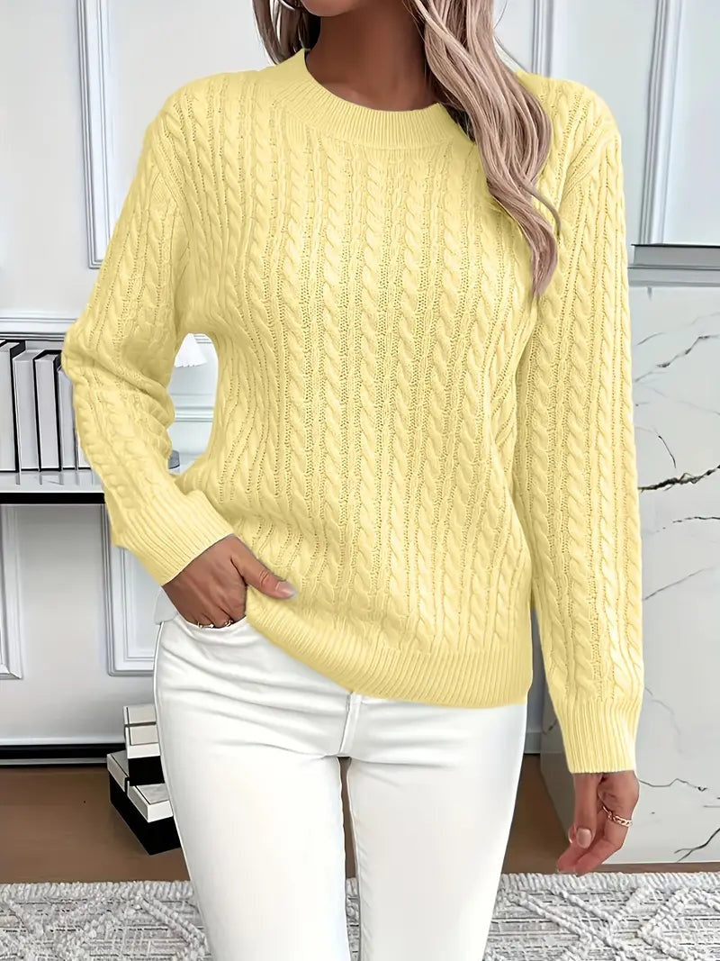 Carla | Jersey de Punto Trenzado Mujer Cuello Redondo Manga Larga