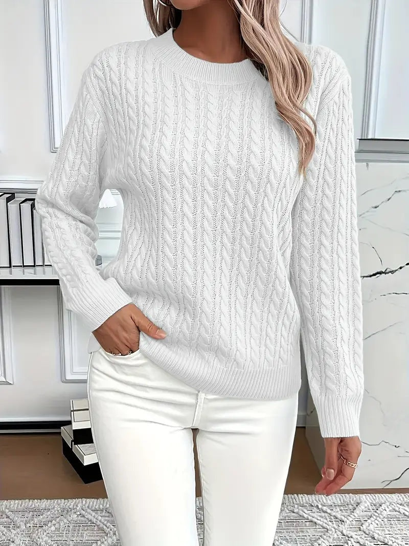 Carla | Jersey de Punto Trenzado Mujer Cuello Redondo Manga Larga