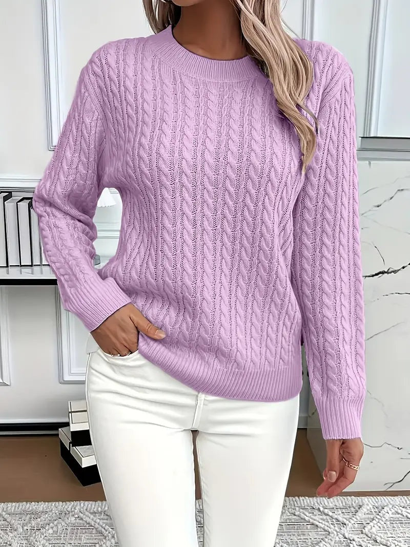 Carla | Jersey de Punto Trenzado Mujer Cuello Redondo Manga Larga