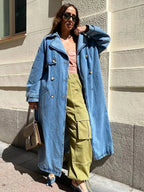 Clemencia | Trench Coat de Denim Largo Mujer Doble Botonadura