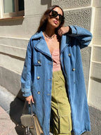 Clemencia | Trench Coat de Denim Largo Mujer Doble Botonadura