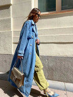 Clemencia | Trench Coat de Denim Largo Mujer Doble Botonadura