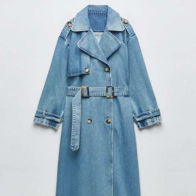 Clemencia | Trench Coat de Denim Largo Mujer Doble Botonadura