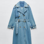 Clemencia | Trench Coat de Denim Largo Mujer Doble Botonadura