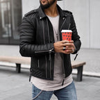 Xavier | Chaqueta de Cuero Biker Hombre Cremalleras Acolchada