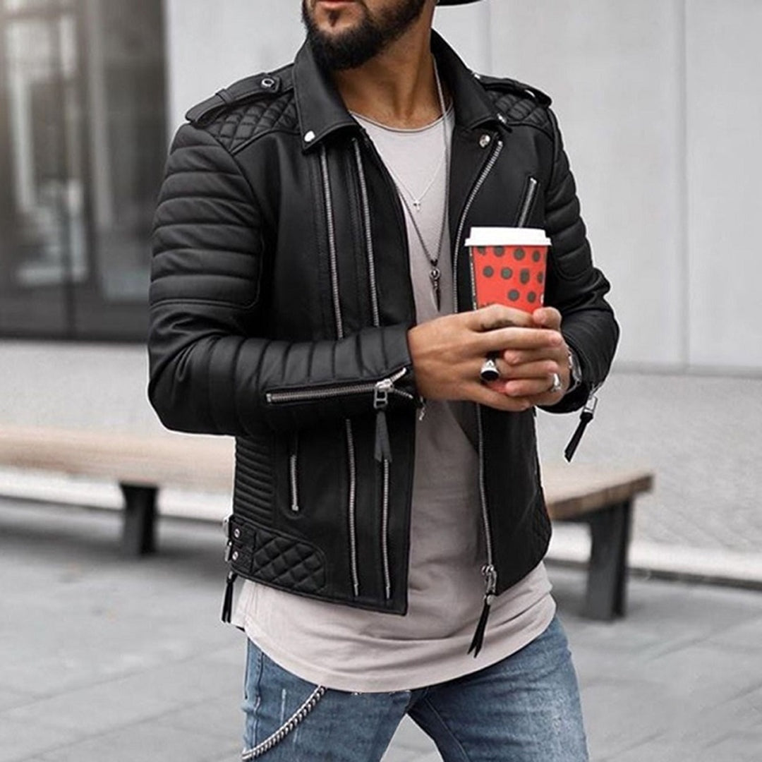 Xavier | Chaqueta de Cuero Biker Hombre Cremalleras Acolchada