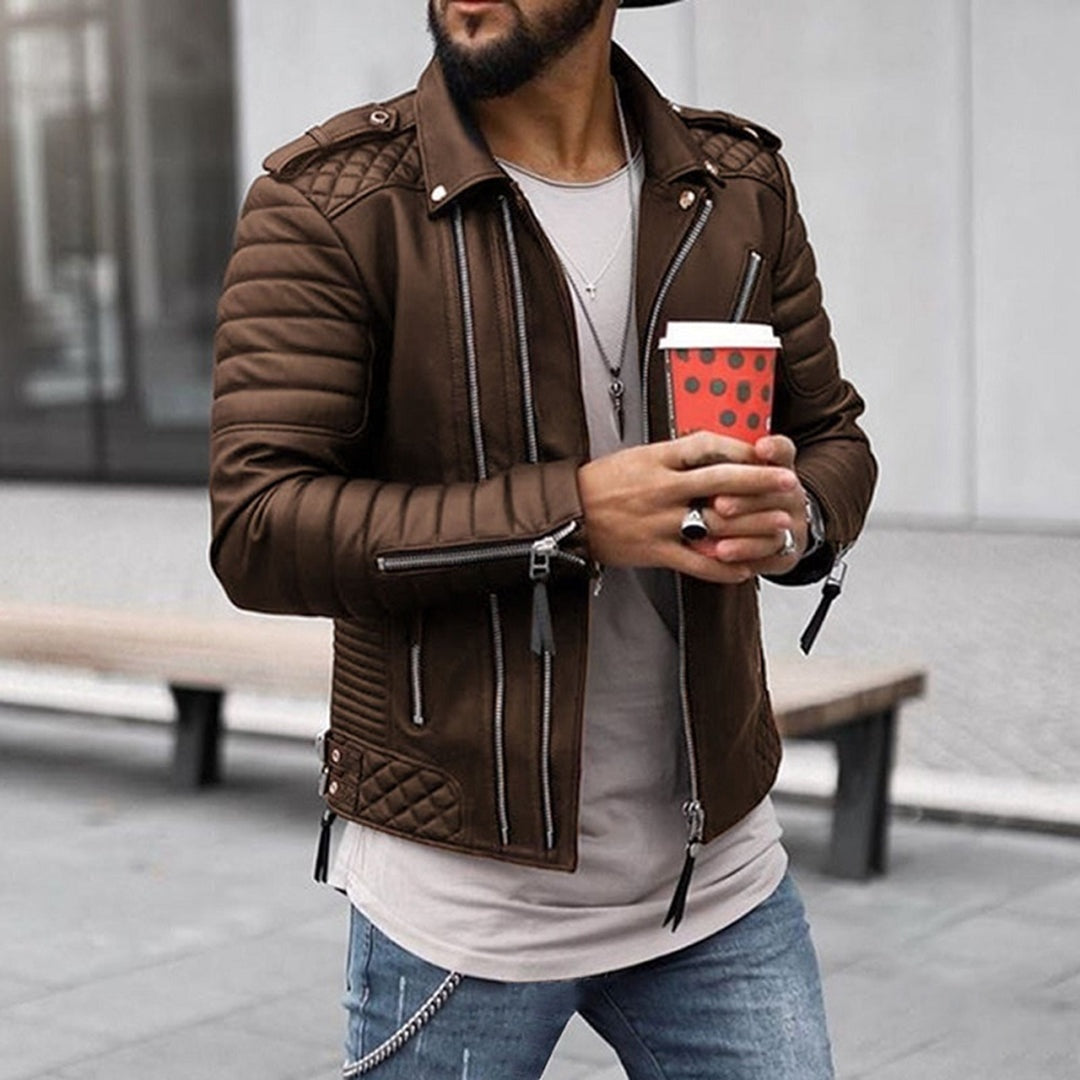 Xavier | Chaqueta de Cuero Biker Hombre Cremalleras Acolchada
