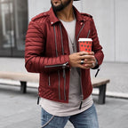 Xavier | Chaqueta de Cuero Biker Hombre Cremalleras Acolchada