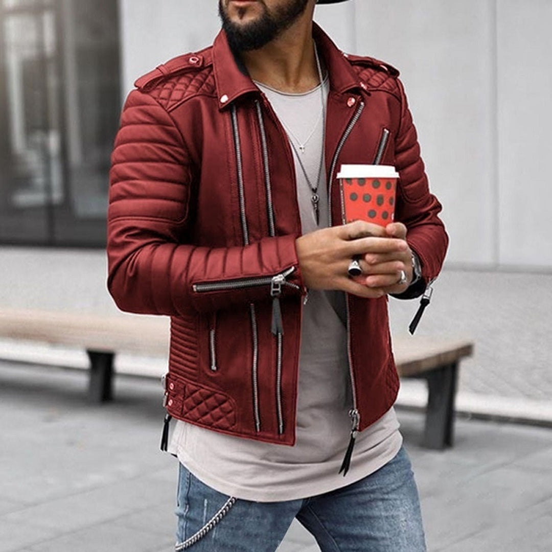 Xavier | Chaqueta de Cuero Biker Hombre Cremalleras Acolchada