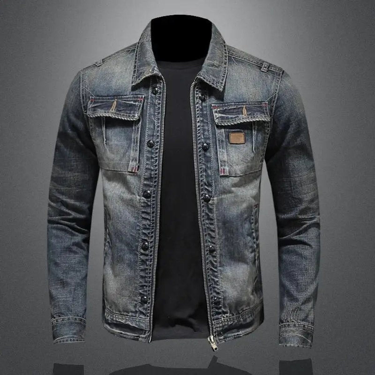 Guido | Chaqueta Vaquera Hombre Vintage Cremallera Doble