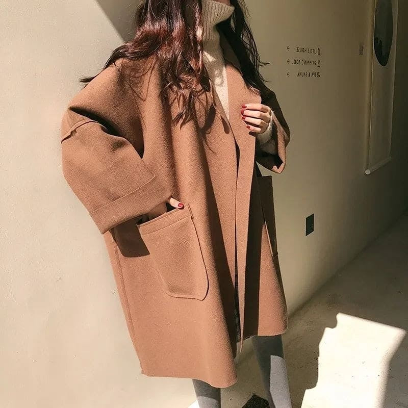 Melania | Abrigo Largo de Mezcla de Lana Oversize Mujer Cuello Solapa
