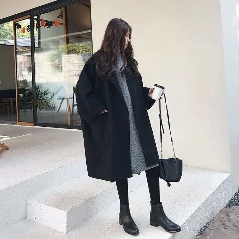 Melania | Abrigo Largo de Mezcla de Lana Oversize Mujer Cuello Solapa