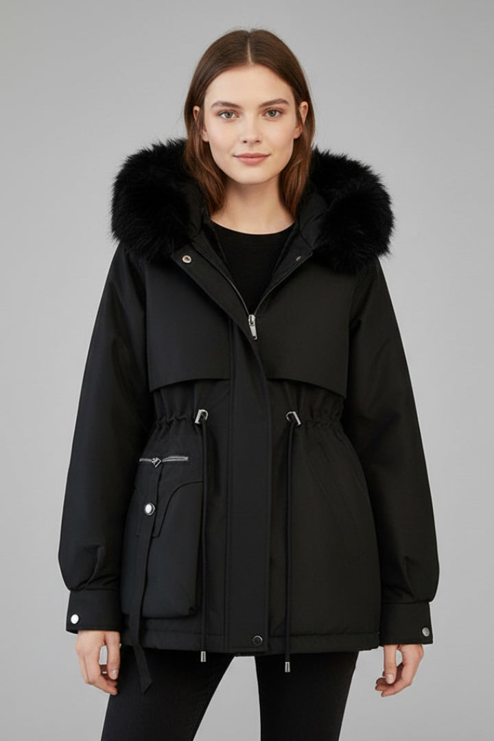 Vega | Parka Acolchada Mujer con Capucha Piel Cordón Ajustable