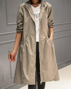 Paloma | Parka Impermeable Mujer Larga con Capucha Cintura Fruncida