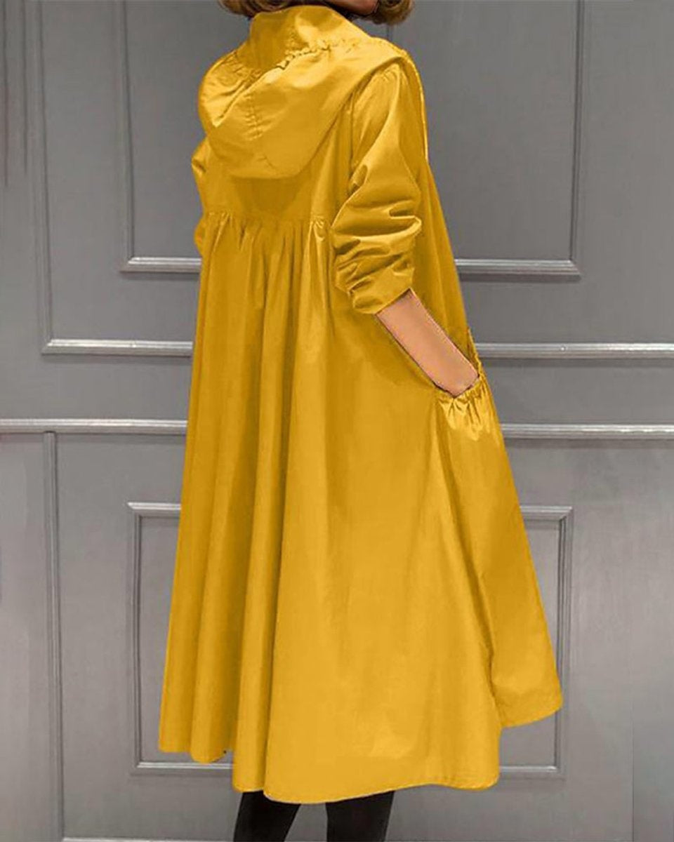 Paloma | Parka Impermeable Mujer Larga con Capucha Cintura Fruncida