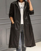 Paloma | Parka Impermeable Mujer Larga con Capucha Cintura Fruncida