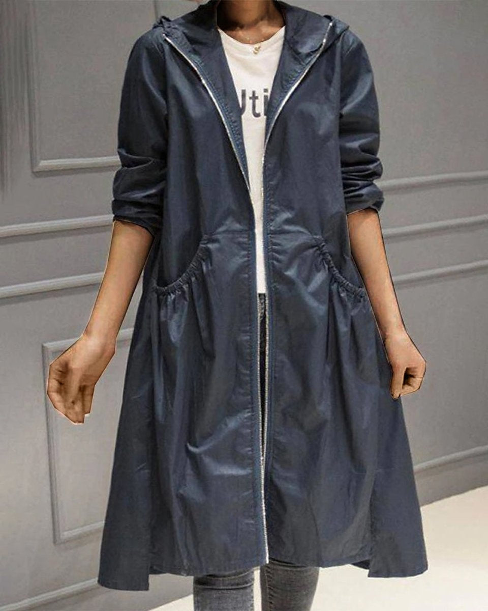 Paloma | Parka Impermeable Mujer Larga con Capucha Cintura Fruncida