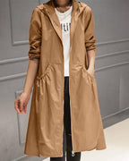 Paloma | Parka Impermeable Mujer Larga con Capucha Cintura Fruncida