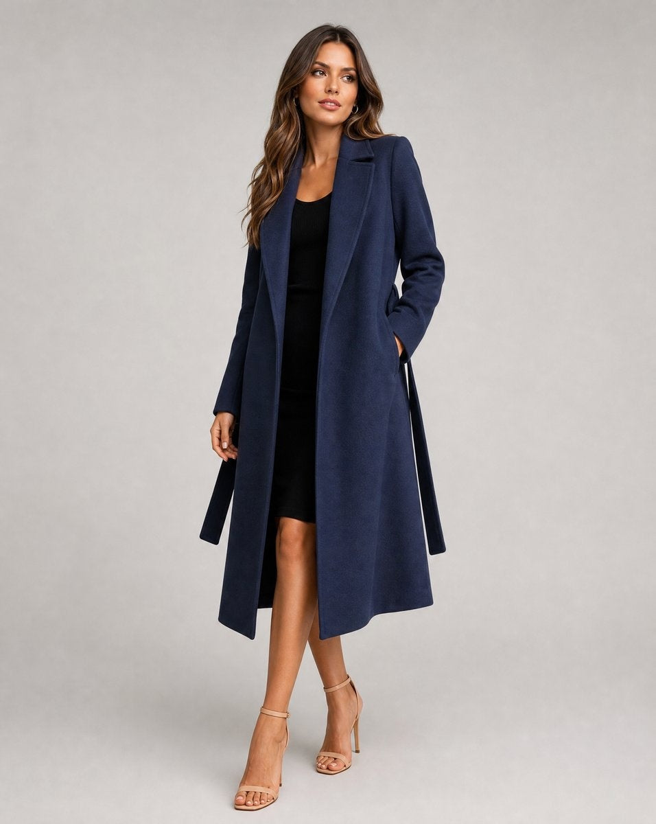 Nydia | Trench Coat de Paño Largo Mujer Cinturón Solapa