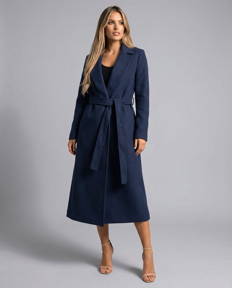 Nydia | Trench Coat de Paño Largo Mujer Cinturón Solapa